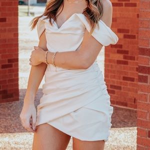 House of CB white/ivory satin corset drape mini dress